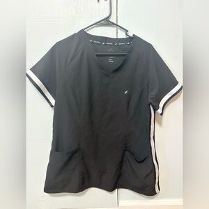 Nautica Black Medical Scrub Top V-Neck Side Stripe Uniform Size Large